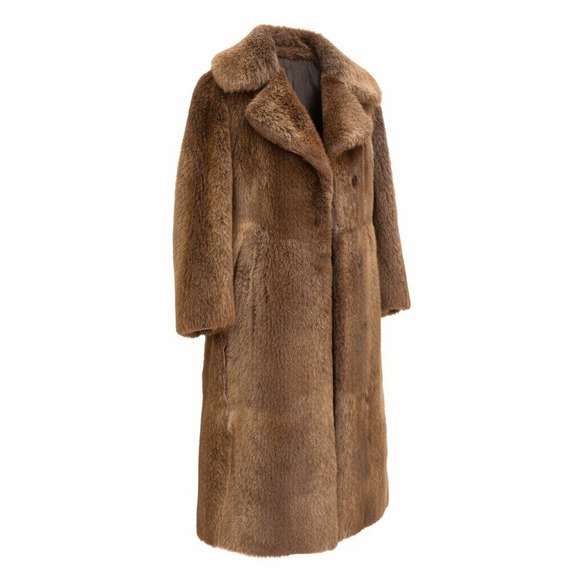 Jackets & Blazers - Vintage 1960s Brown Fur Coat Long Minimalist Real Fur Size L XL Luxury Womens